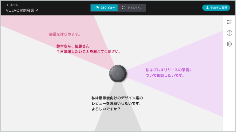 「誰が」「何を」話したか直感的に読み取れる360°ビュー